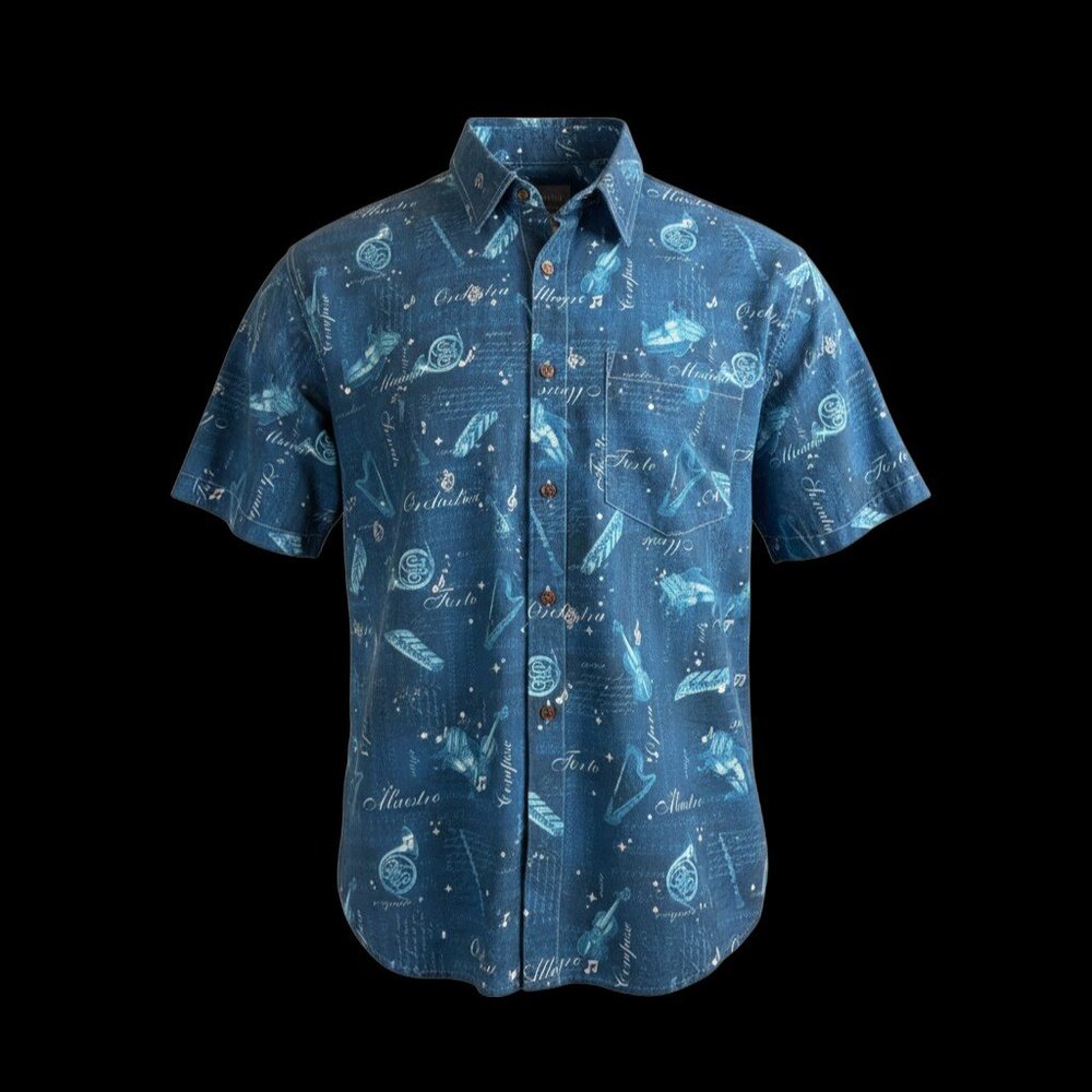 High Seas Trading Co Music Print Button Shirt | Men’s Large | USA Made